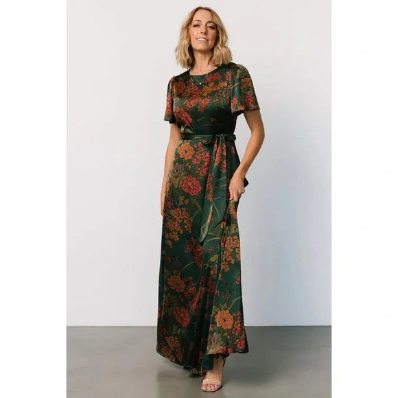 Baltic Born Dark Green Floral Maxi Dress with Rust Blooms - Picture 2 of 11